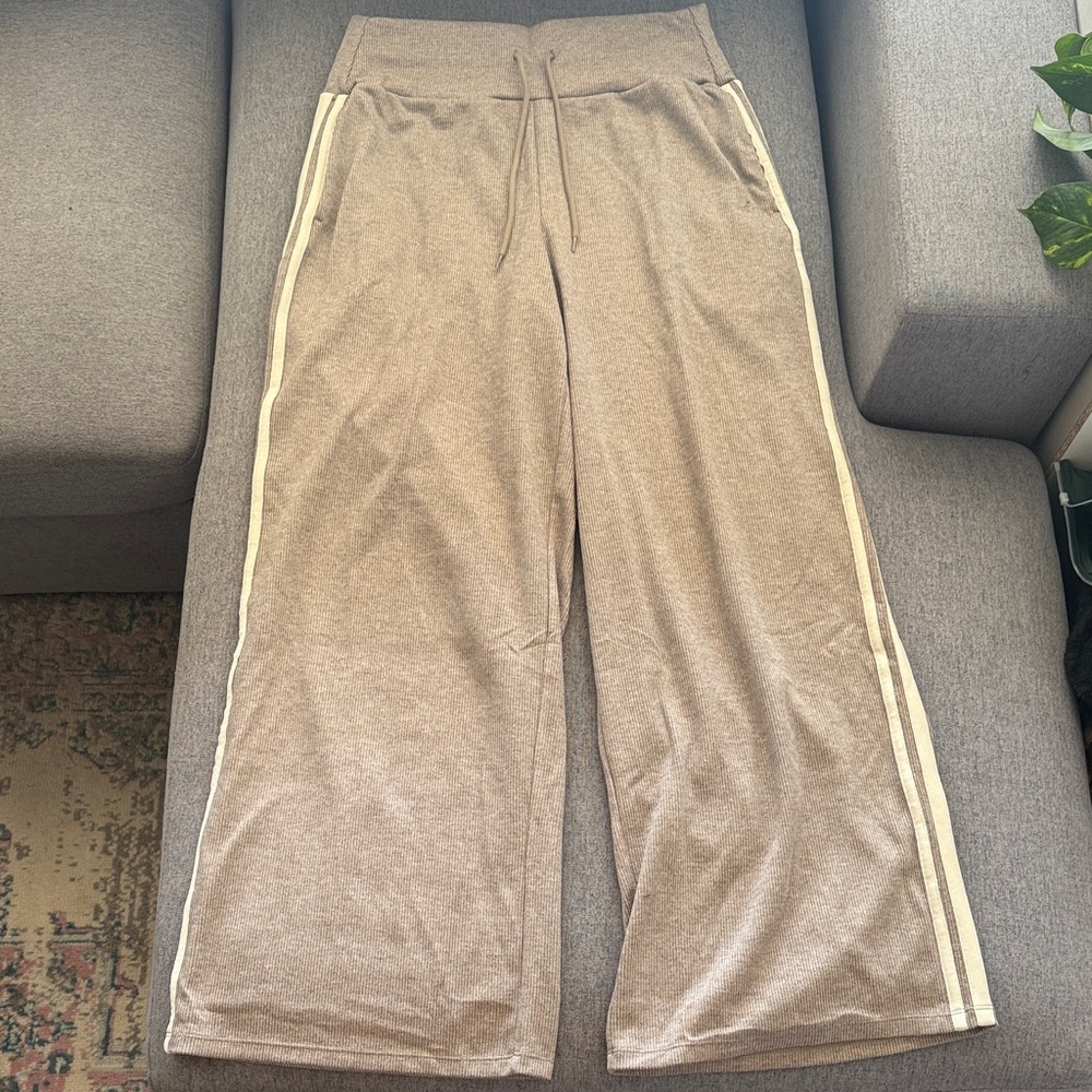 Ribbed Knit High Waisted Tummy Control Drawstring Casual Wide Leg Pants Pockets - Picture 5 of 9